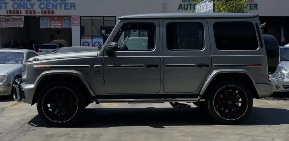 Mercedes-Benz G63 AMG parked at La Mesa Autoworks auto repair shop in La Mesa, California